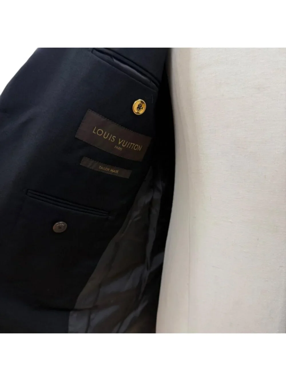 Louis Vuitton Tailor Made Wool Mohair Logo Input Button Single Suit Black 46
